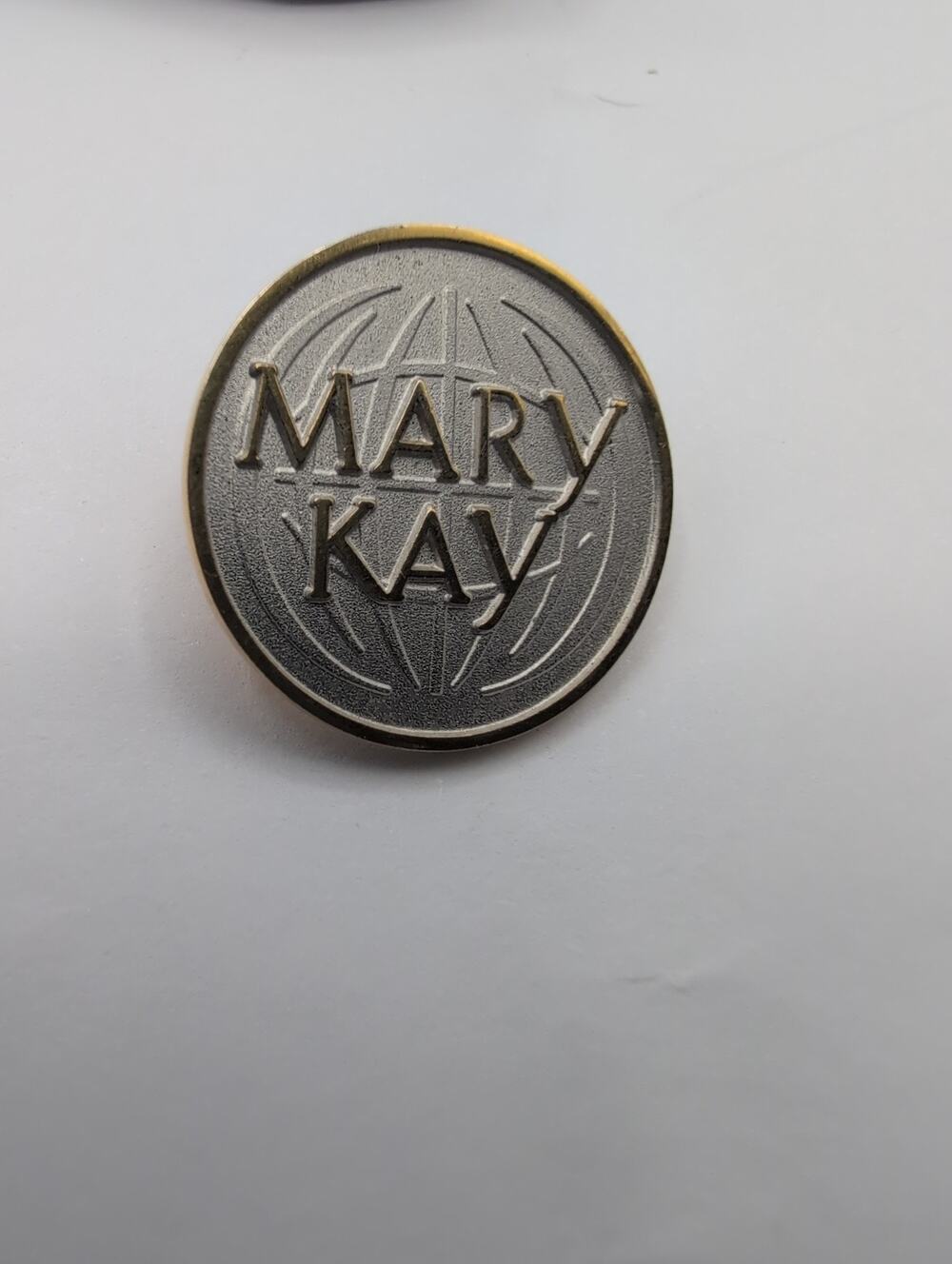 Mary Kay Cosmetics Global Globe Logo Lapel Pin Gold Silver Tone Advertising